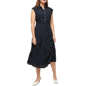 J. Crew Polka Dot Midi Shirtdress Blue White NWT Size 8